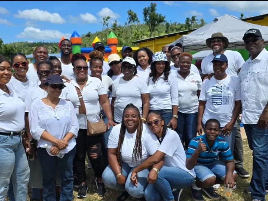 NFCM members gather during the post-Hurricane Melissa outreach at Cornwall Mountain Primary School.