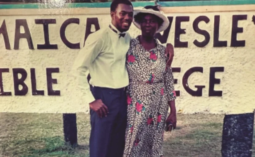 A young Donald McFarlane outside Jamaica Wesleyan Bible College